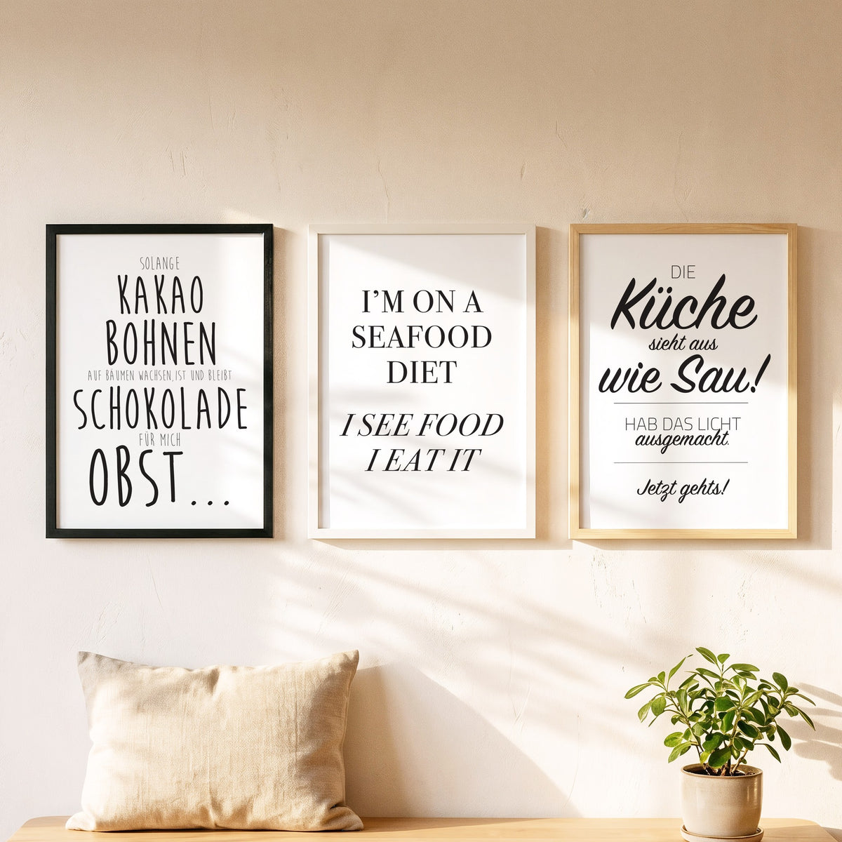Spruchposter I'm on a seafood diet als Bilderwand mit weiteren Motiven