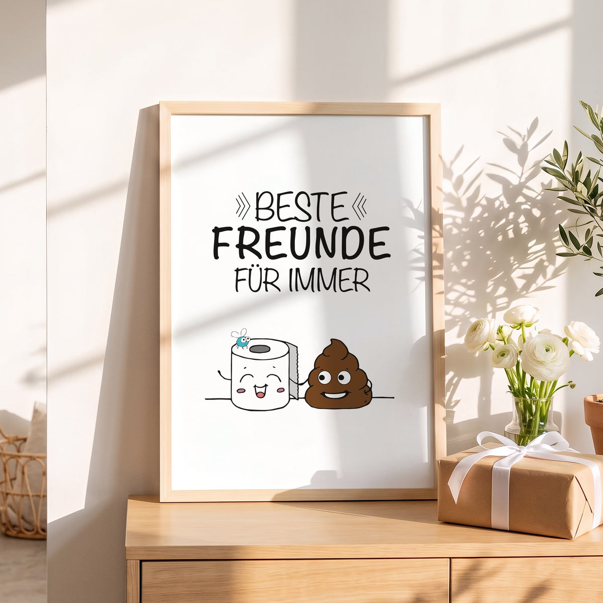 Spruchposter Beste Freunde für immer als Geschenk auf dem Sideboard
