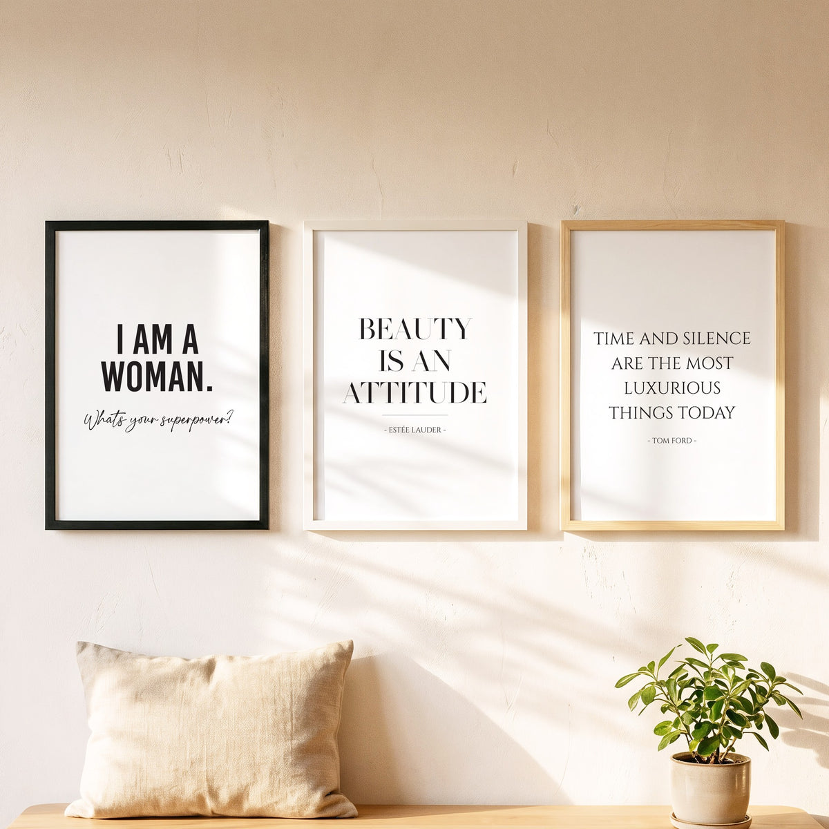 Spruchposter Beauty is an attitude als Bilderwand mit weiteren Motiven