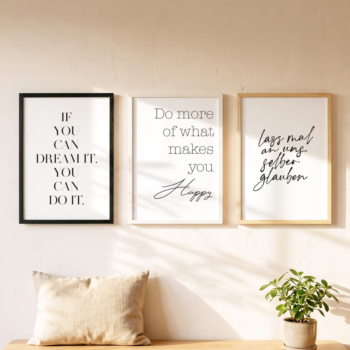 Spruchposter Do more of what makes you happy als Bilderwand mit weiteren Motiven