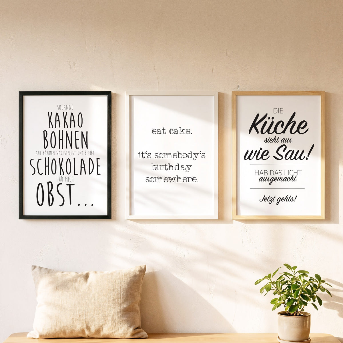 Spruchposter Eat cake als Bilderwand mit weiteren Motiven