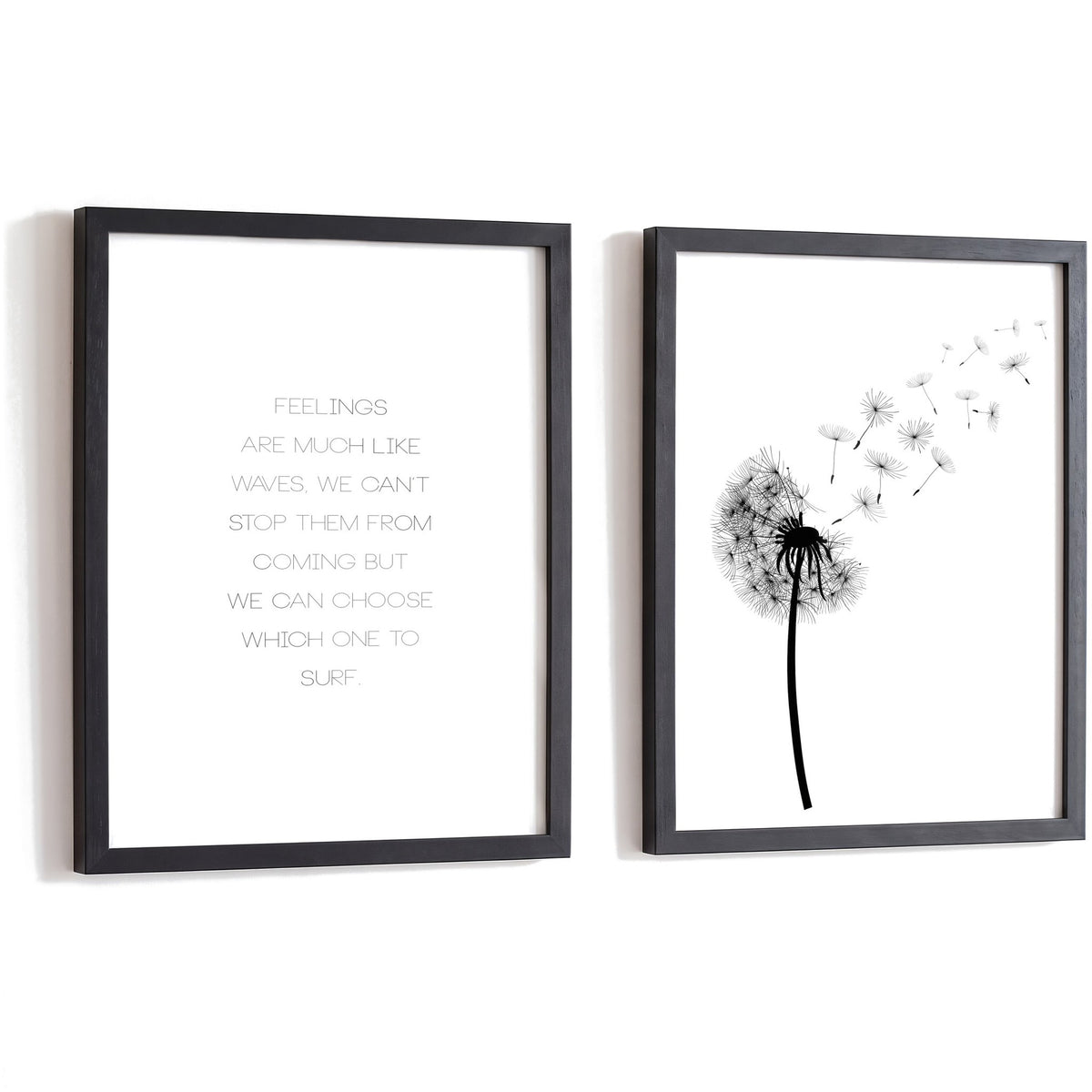 Spruchposter 2er-Set Pusteblume in schwarzen Rahmen