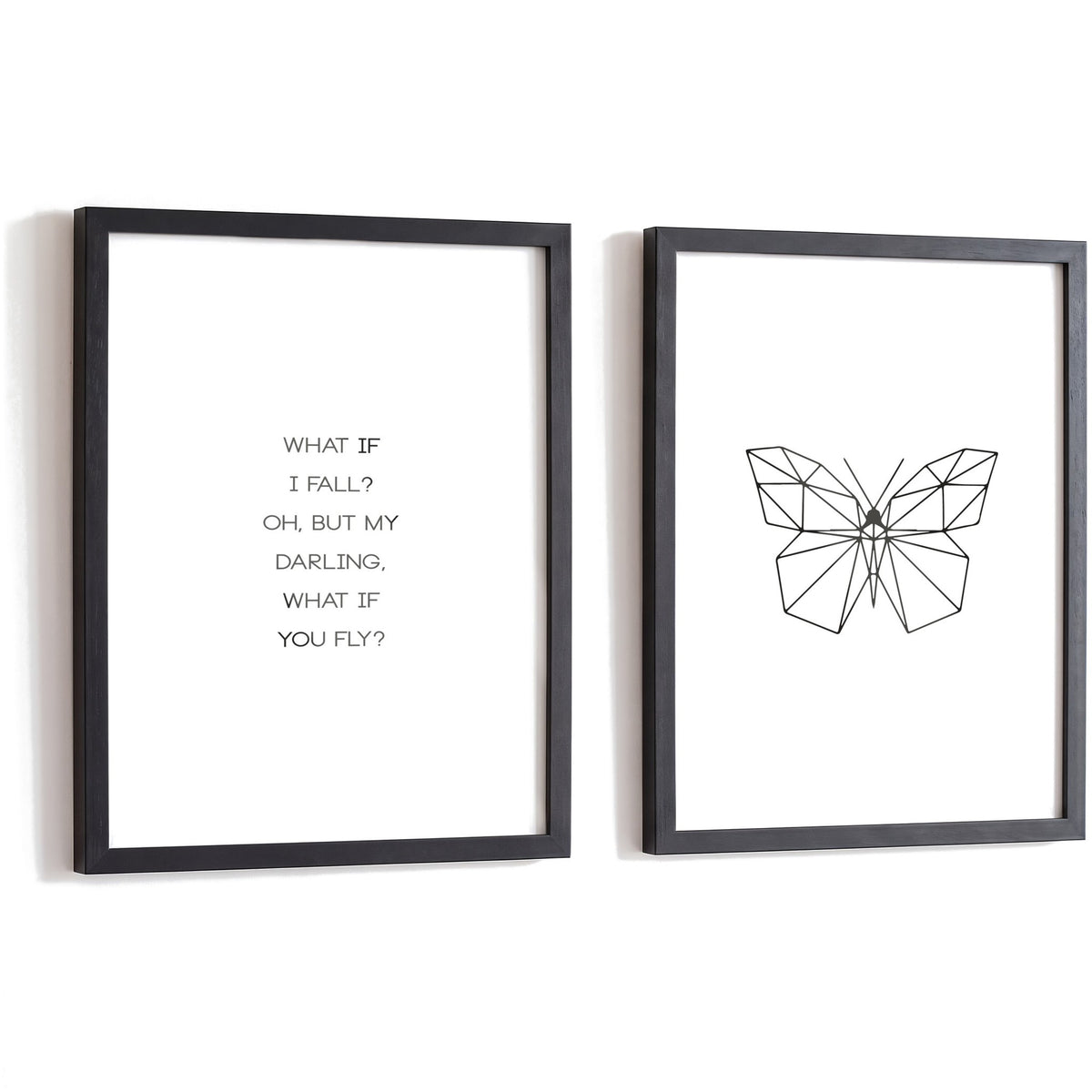 Spruchposter 2er-Set Polygon Schmetterling in schwarzen Rahmen