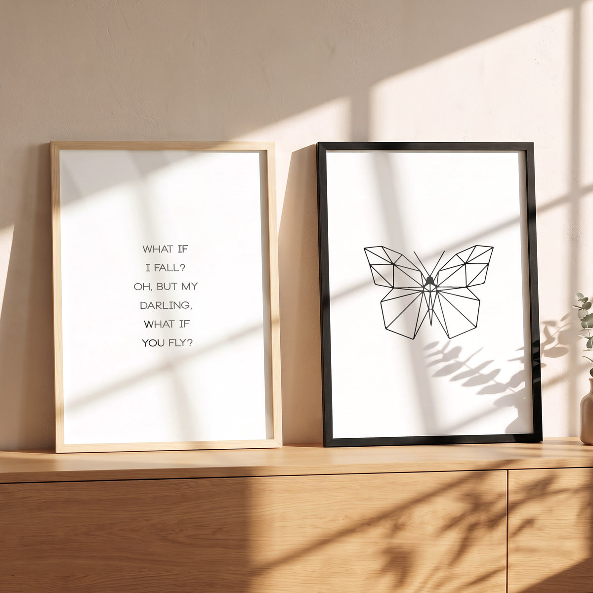 Spruchposter 2er-Set Polygon Schmetterling als Bilderwand