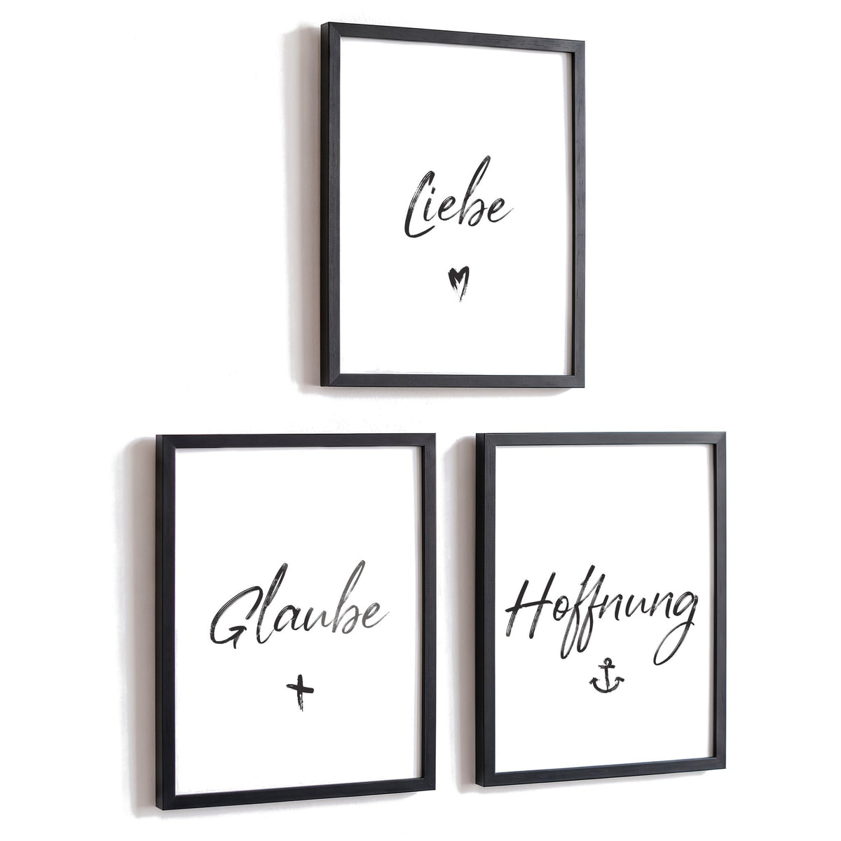 Spruchposter 3er-Set Glaube Liebe Hoffnung in schwarzen Rahmen