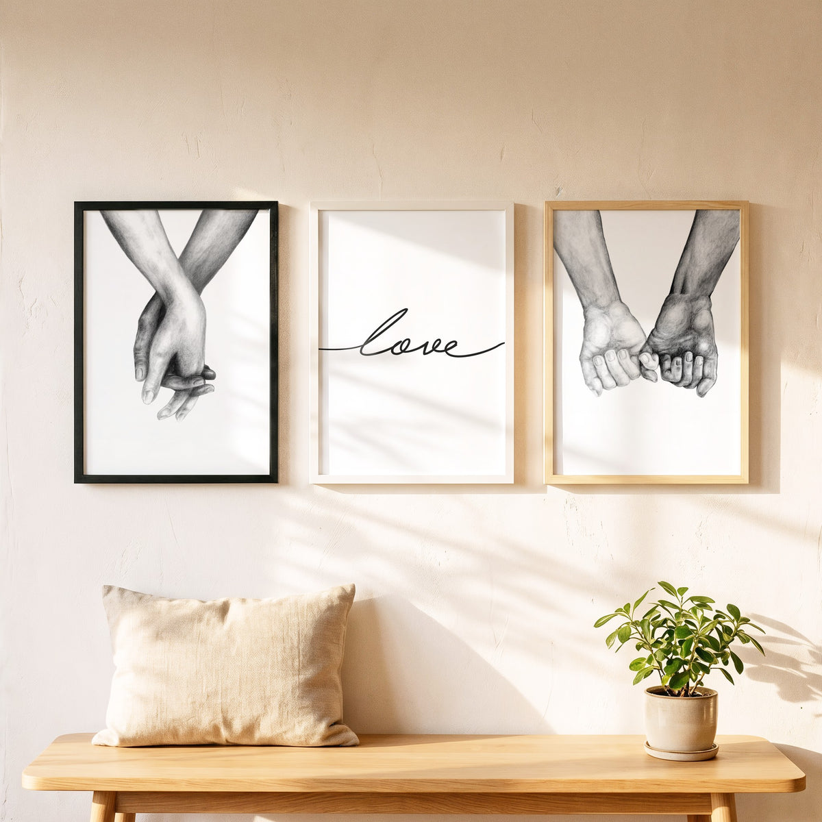 Spruchposter 3er-Set Pencil Love Hands als Bilderwand
