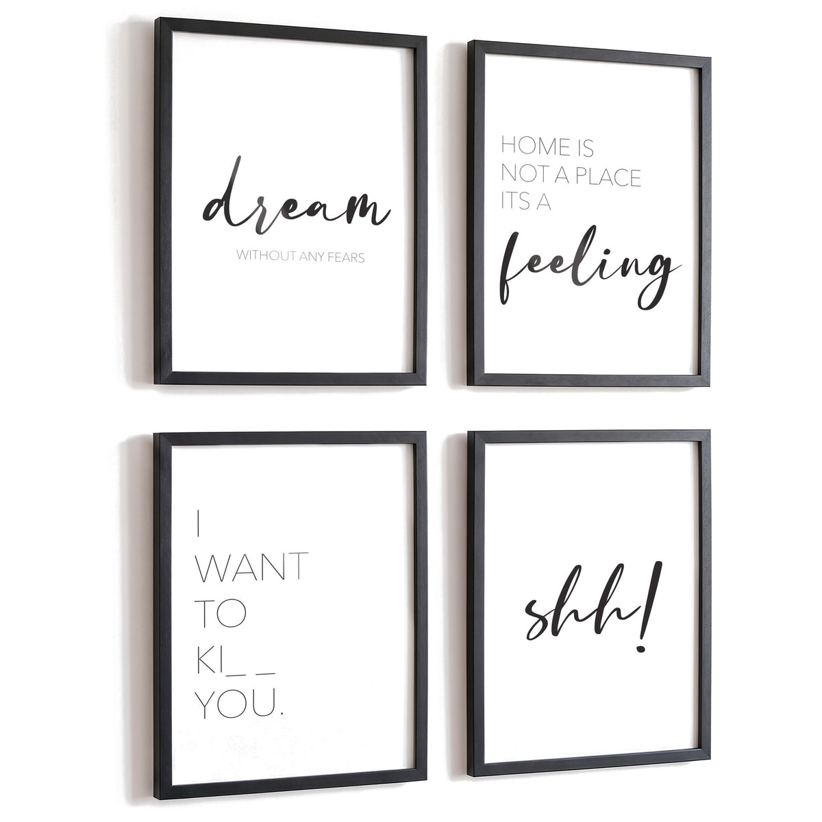 Spruchposter 4er-Set Couple Shh in schwarzen Rahmen