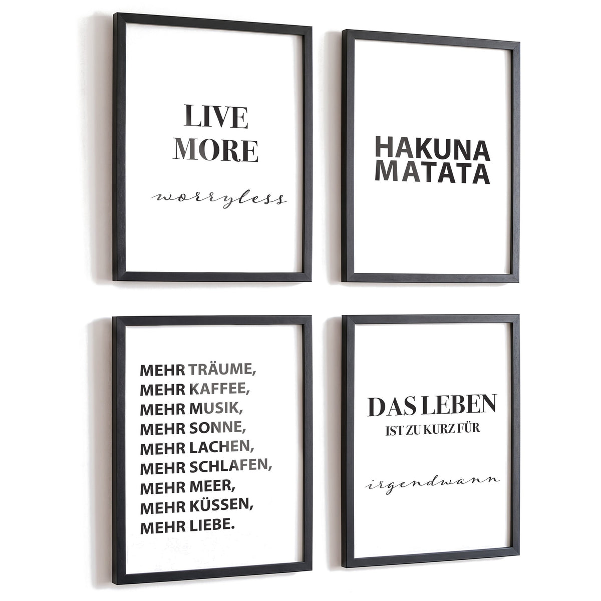 Spruchposter 4er-Set Hakuna Matata in schwarzen Rahmen
