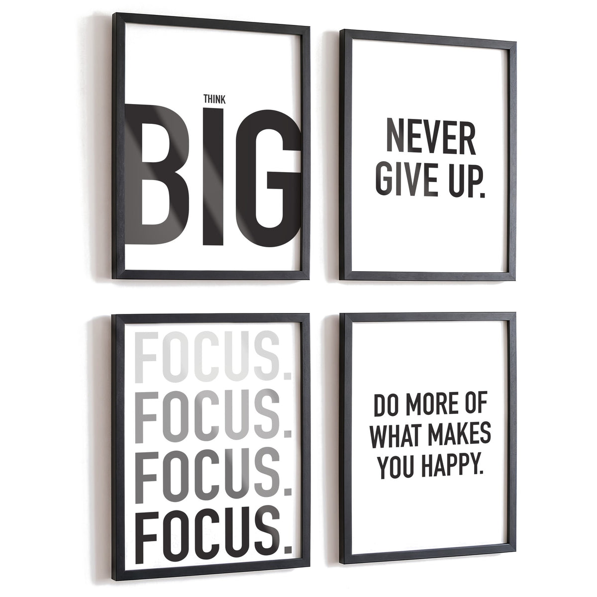 Spruchposter 4er-Set Think Big in schwarzen Rahmen