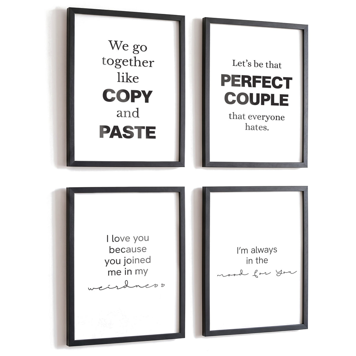 Spruchposter 4er-Set Funny Couple in schwarzen Rahmen
