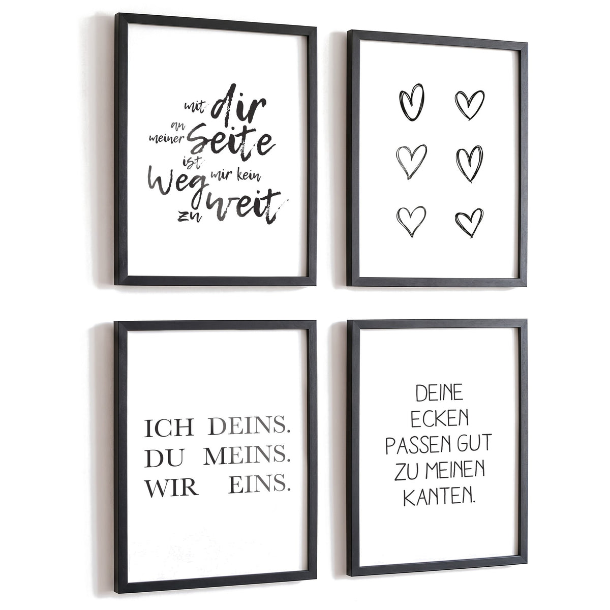 Spruchposter 4er-Set Liebespaar in schwarzen Rahmen