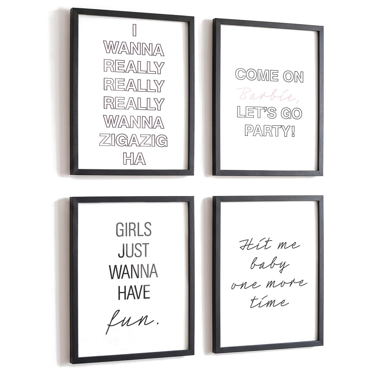 Spruchposter 4er-Set 90s Girls in schwarzen Rahmen