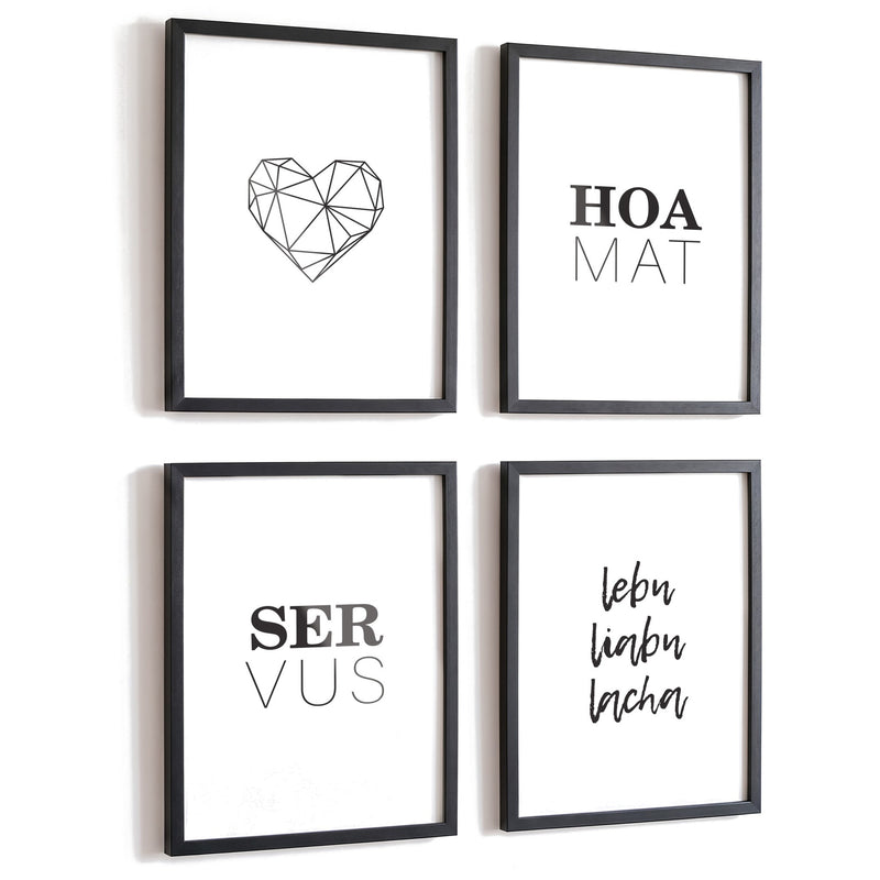 Spruchposter 4er-Set Dahoam in schwarzen Rahmen