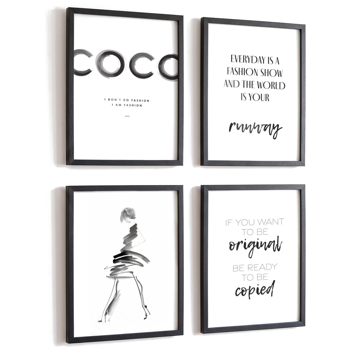 Spruchposter 4er-Set Coco Brush in schwarzen Rahmen