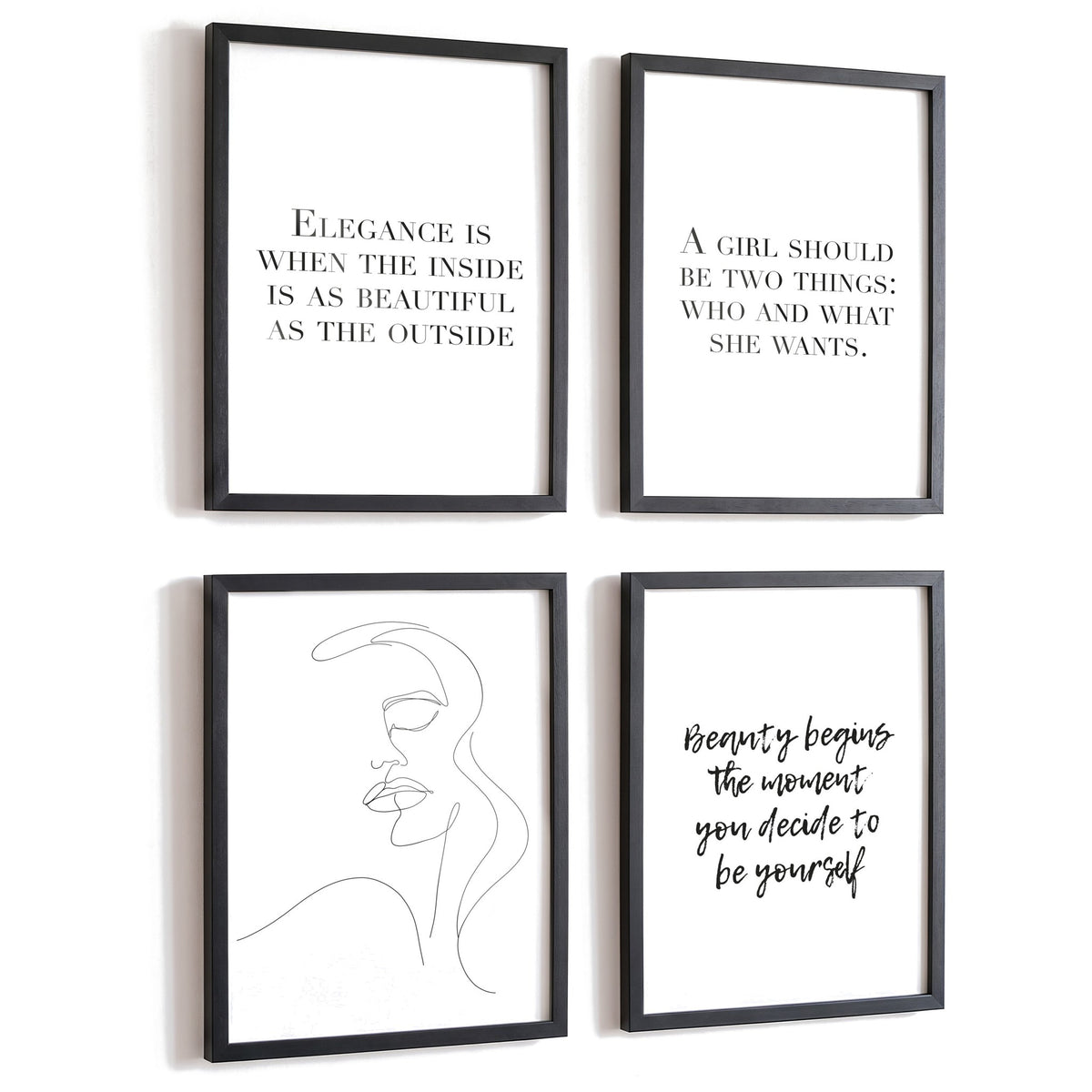 Spruchposter 4er-Set Coco Elegance in schwarzen Rahmen