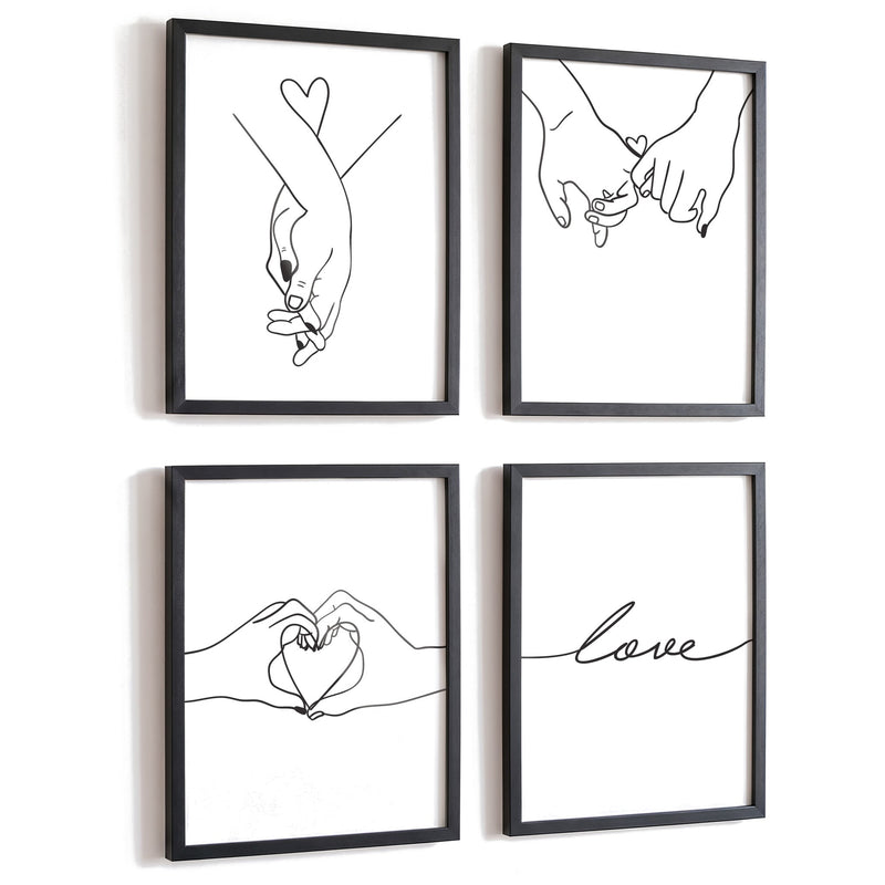 Spruchposter 4er-Set Love Hands in schwarzen Rahmen