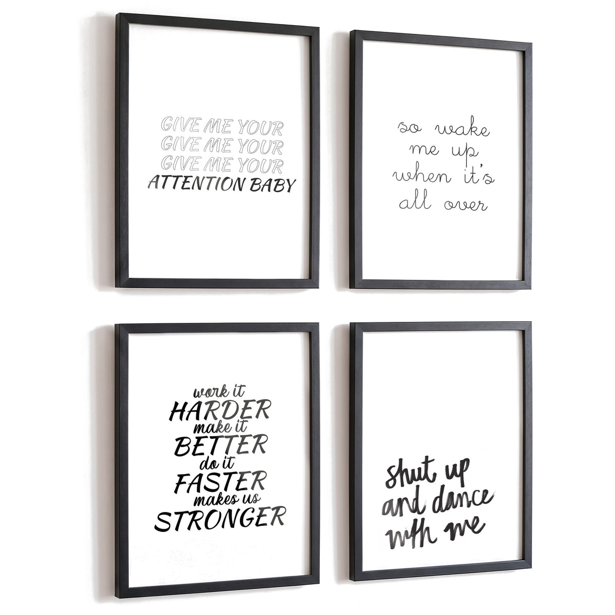 Spruchposter 4er-Set My Favourite Songs in schwarzen Rahmen