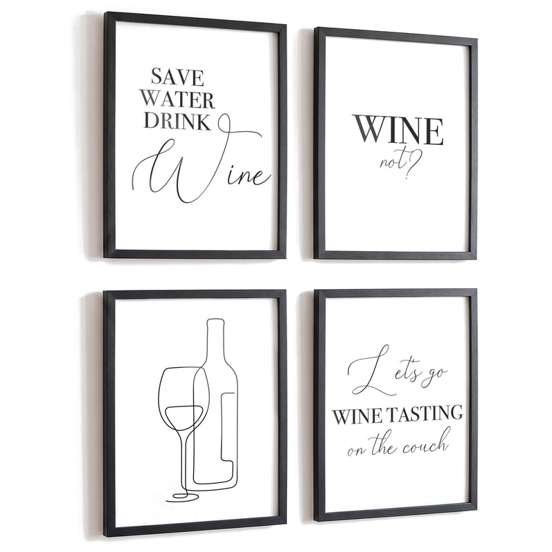Spruchposter 4er-Set Wine in schwarzen Rahmen