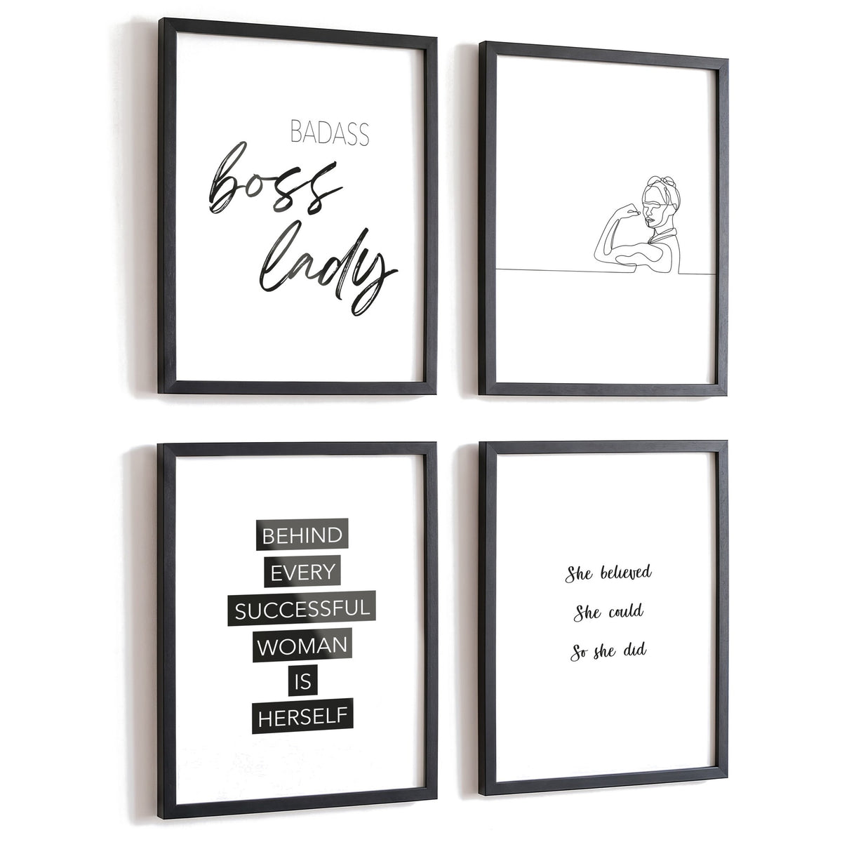 Spruchposter 4er-Set Boss Lady in schwarzen Rahmen