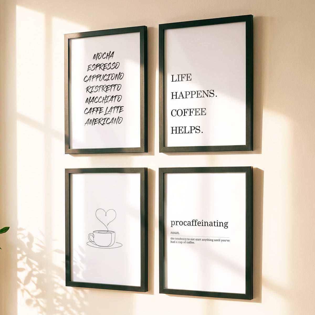 Spruchposter 4er-Set Coffee als Bilderwand
