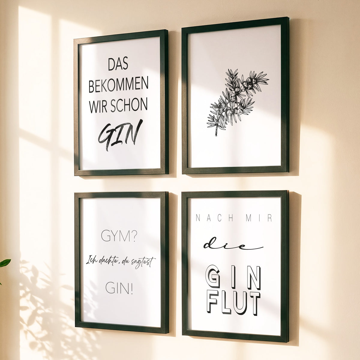 Spruchposter 4er-Set Gin (deutsch) als Bilderwand
