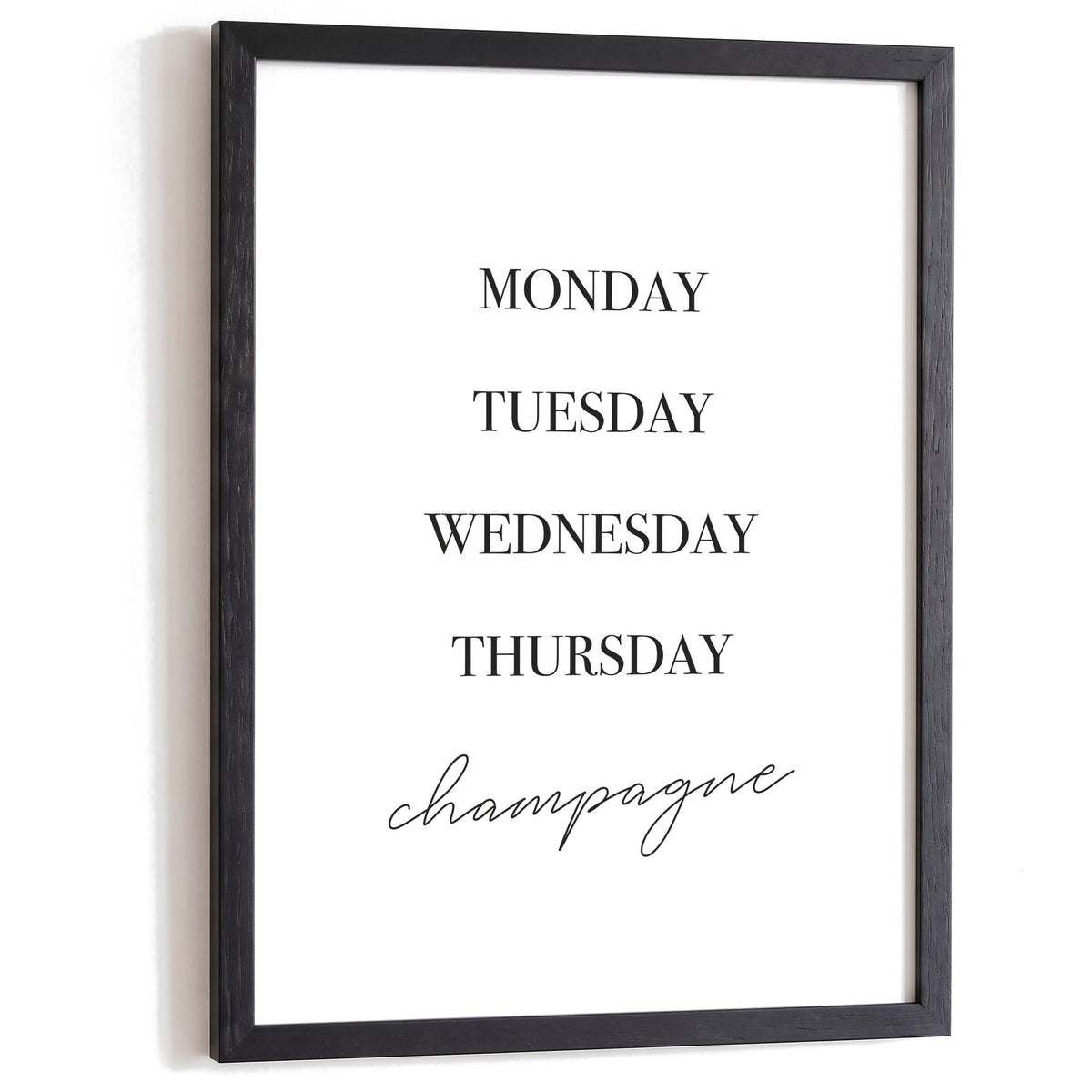 Typografie Poster Champagne im schwarzen Holzrahmen
