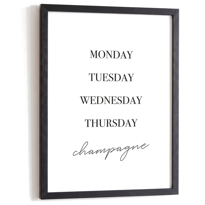 Typografie Poster Champagne im schwarzen Holzrahmen