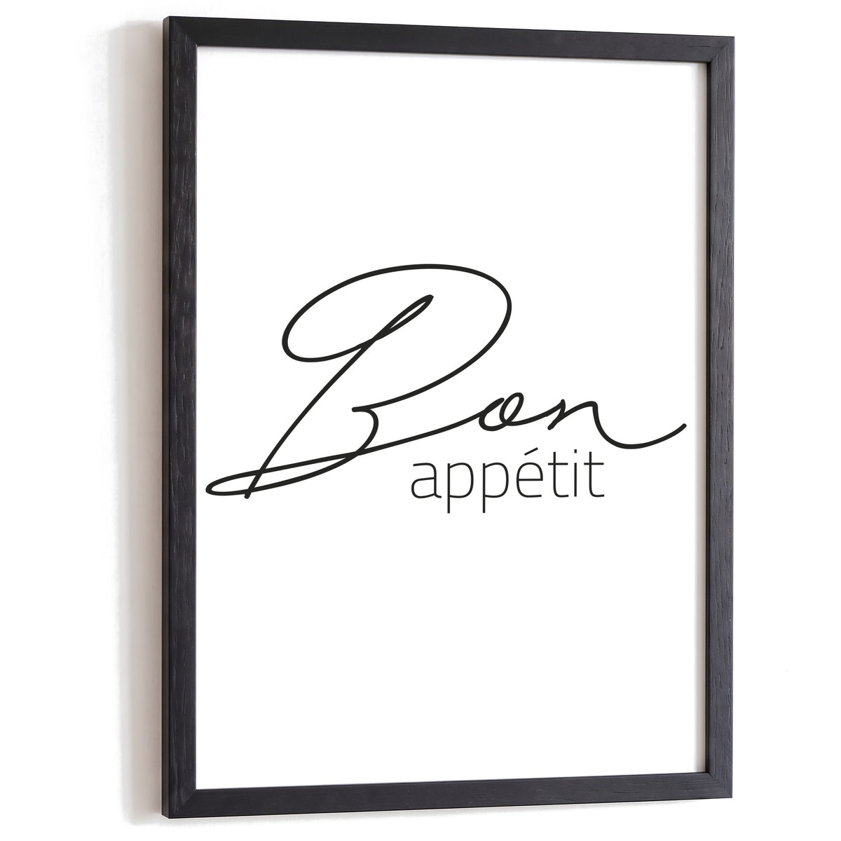 Typografie Poster Bon Appétit im schwarzen Holzrahmen