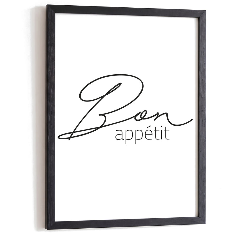 Typografie Poster Bon Appétit im schwarzen Holzrahmen
