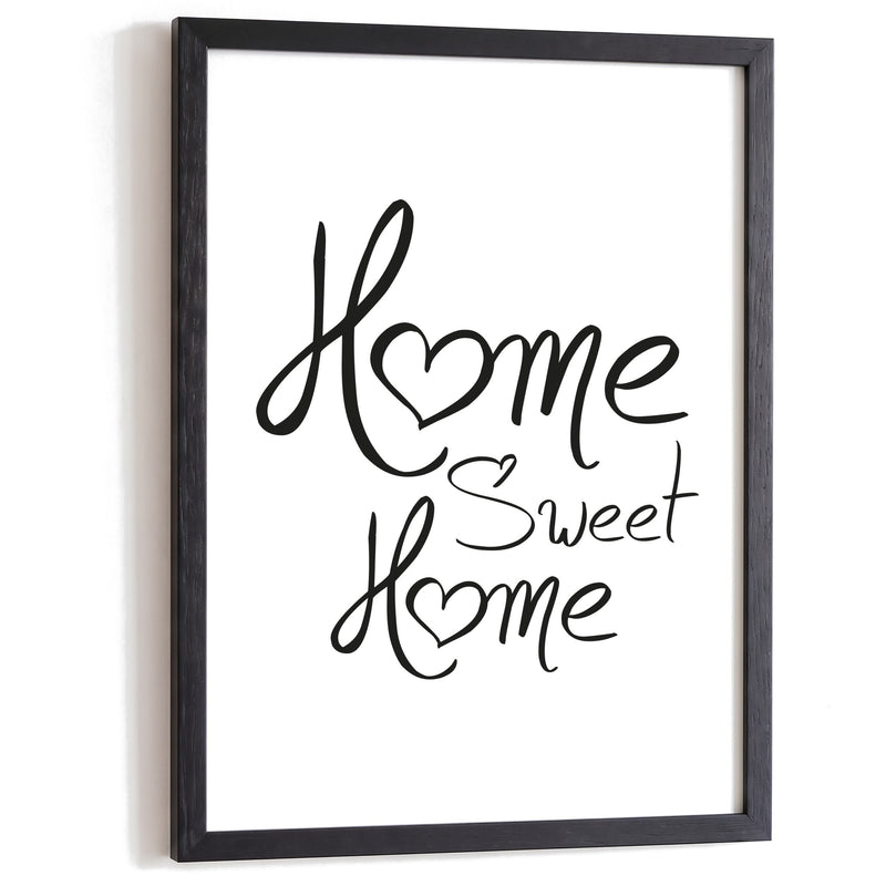 Typografie Poster Home Sweet Home im schwarzen Holzrahmen