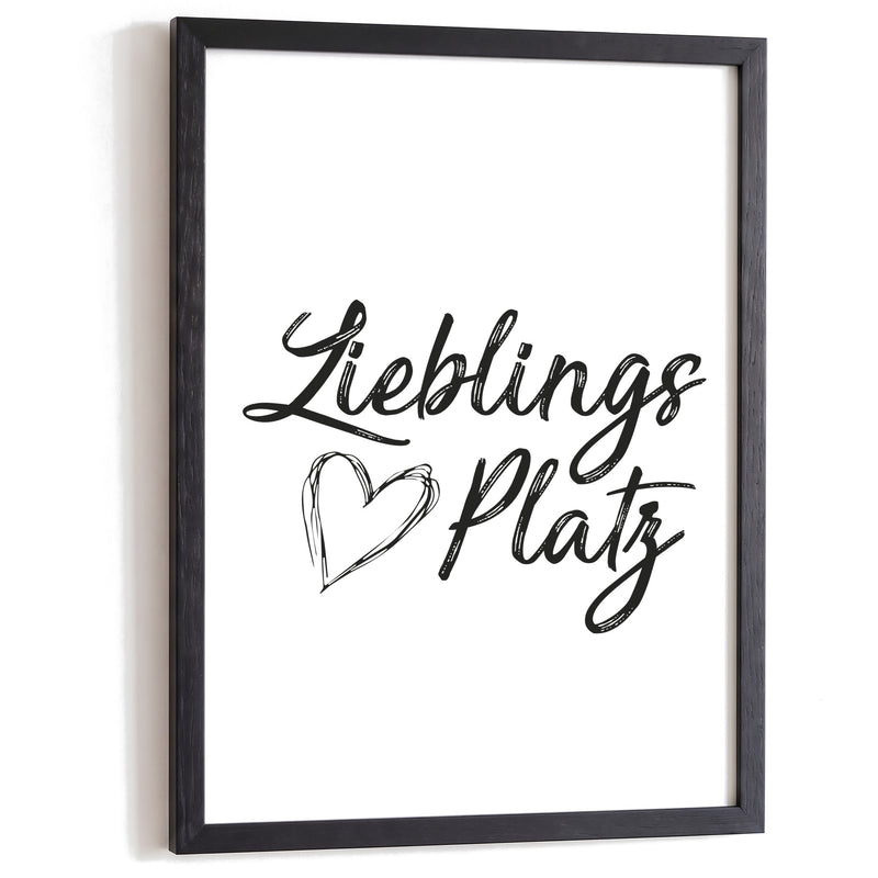 Typografie Poster Lieblingsplatz im schwarzen Holzrahmen