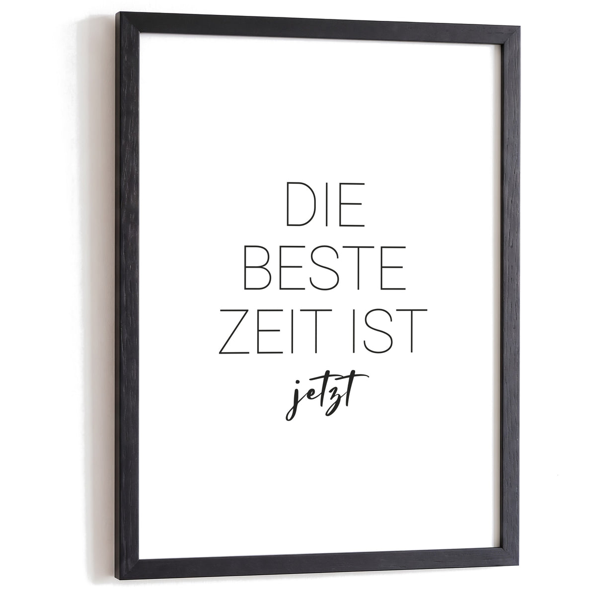 Typografie Poster Beste Zeit im schwarzen Holzrahmen